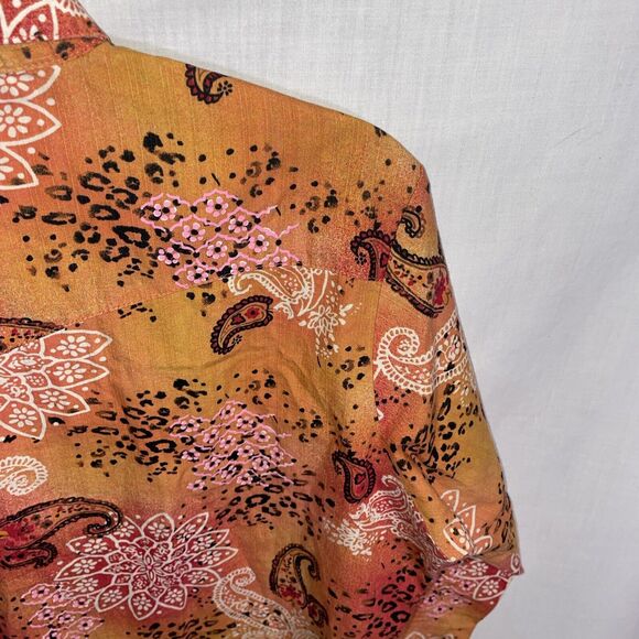 Wrangler Women’s Ruby Red Snap Shirt Size Medium Orange Floral Western Rodeo - Picture 10 of 12